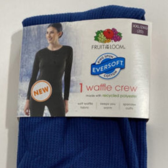 Fruit of the Loom Tops - Fruit of the Loom EverSoft Ring Spun Cotton Women's Waffle Shirt 2XL Blue NEW